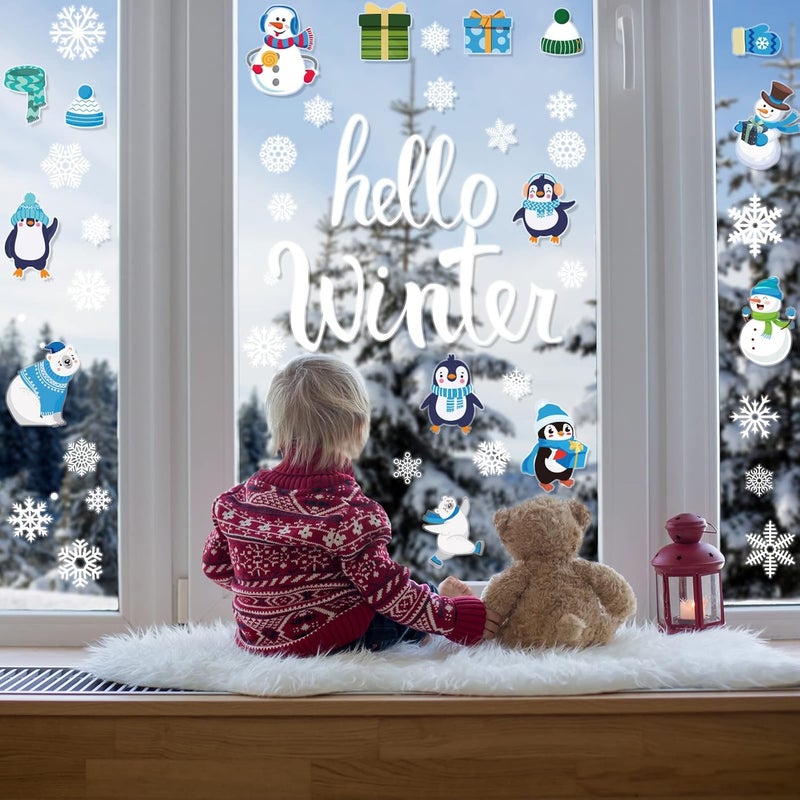 Tevxj Large Size Hello Winter Window Clings for Christmas Snowflake Decoration Xmas Windows Decals Snowman Window Stickers for Showcase Home Decor Merry Christmas Party Supplies - Image 5